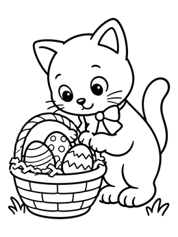 Free printable Cute Kitten With Easter Basket coloring page
