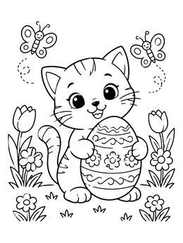Free printable Cute Kitten With Easter Egg coloring page