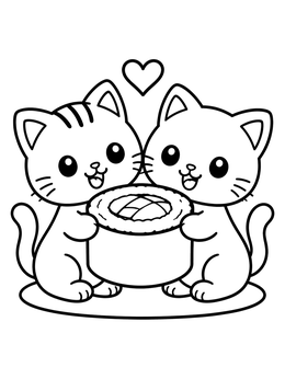 Two cute kittens holding a giant roll on this sweet sushi coloring page.