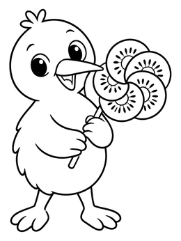 Free printable Cute Kiwi Bird With Fruit Pinwheel coloring page
