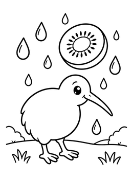 Free printable Cute Kiwi Bird With Kiwi Slice coloring page