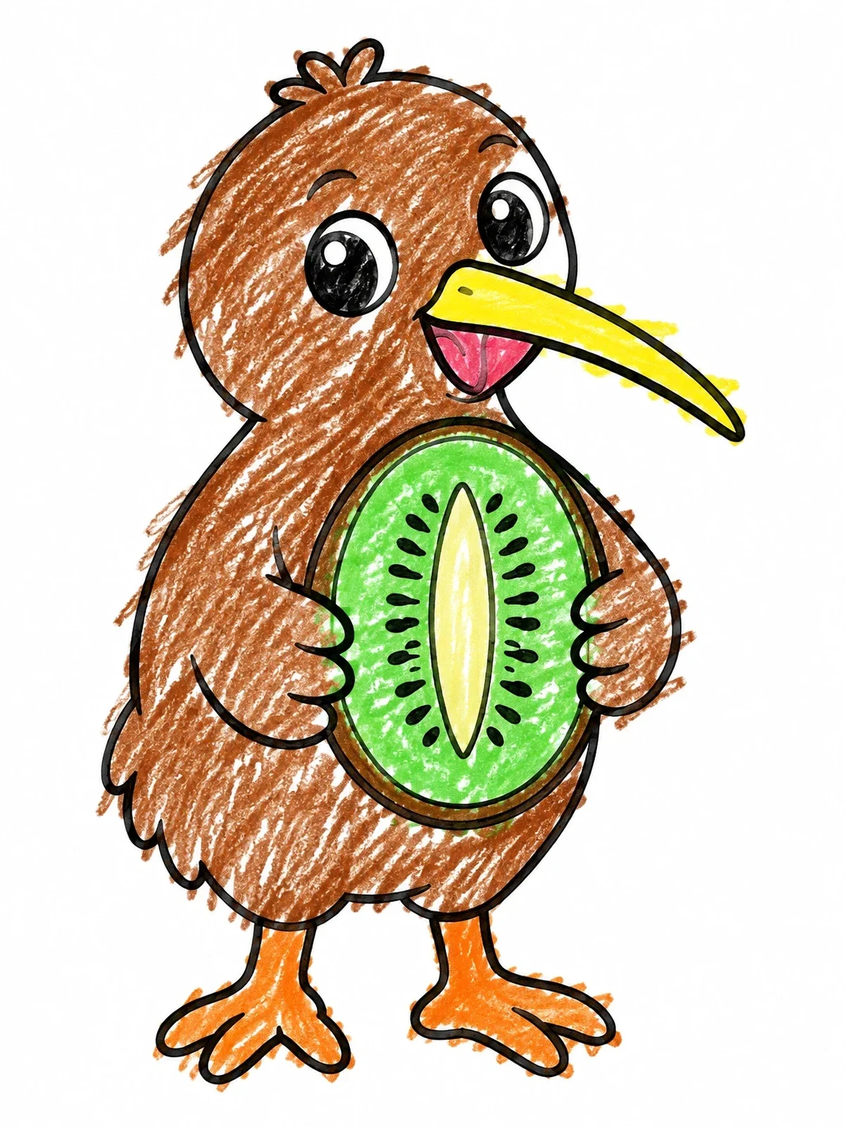 Colored example of the Cute Kiwi Bird Holding Kiwi Fruit coloring page