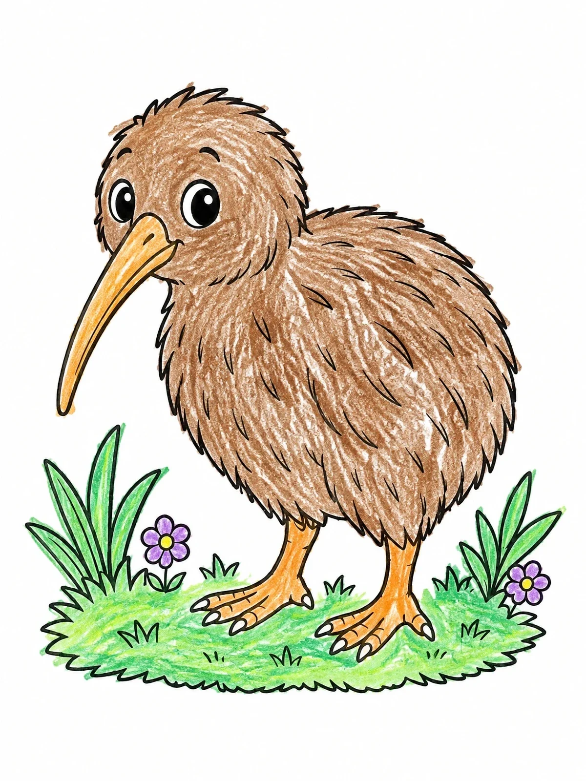 Colored example of the Cute Kiwi Bird In Grass coloring page