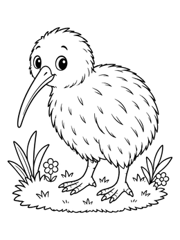 Free printable Cute Kiwi Bird In Grass coloring page