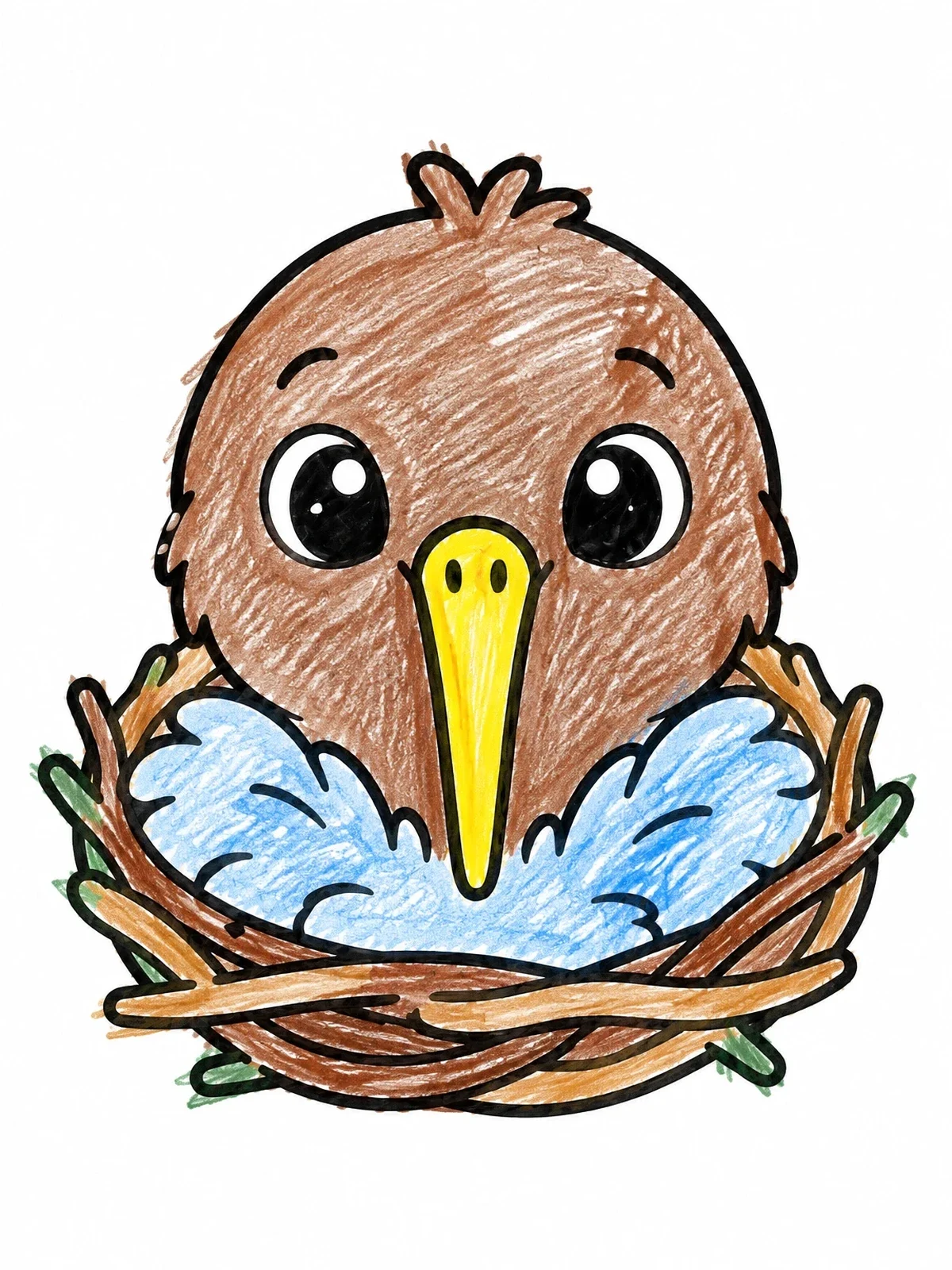 Colored example of the Cute Kiwi Bird In Nest coloring page