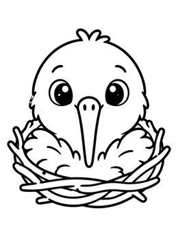 Free printable Cute Kiwi Bird In Nest coloring page