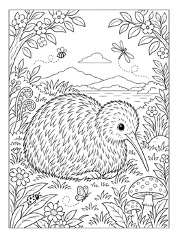 Free printable Cute Kiwi Bird Resting In Nature coloring page