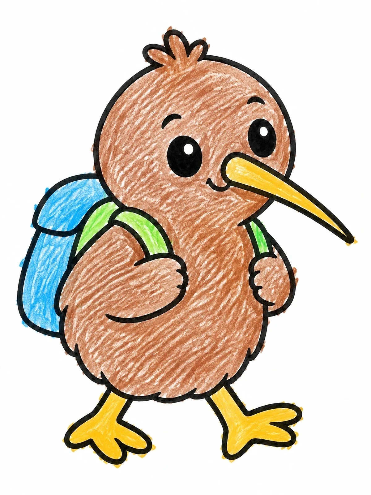 Colored example of the Cute Kiwi Bird With Backpack coloring page