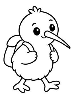 Free printable Cute Kiwi Bird With Backpack coloring page