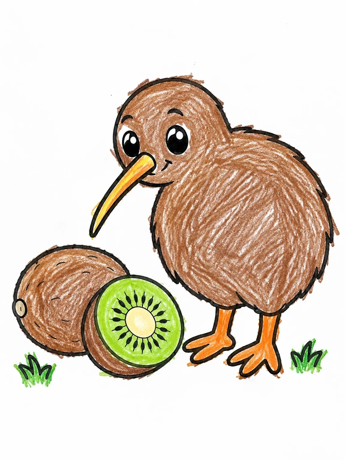 Colored example of the Cute Kiwi Bird With Kiwi Fruit coloring page