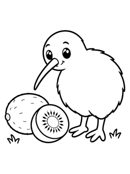 Free printable Cute Kiwi Bird With Kiwi Fruit coloring page
