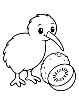 Free printable Cute Kiwi Bird With Kiwi Fruit coloring page