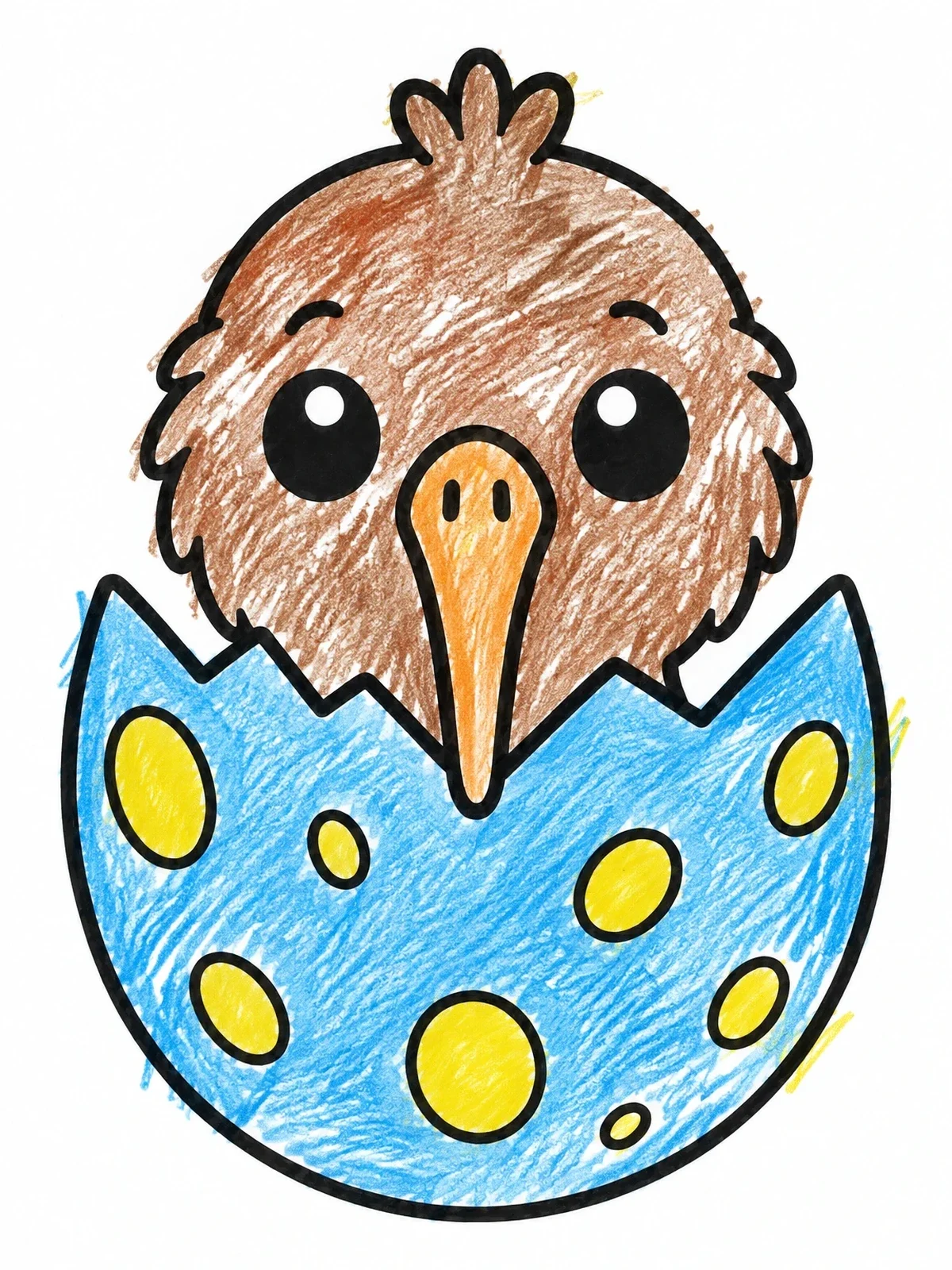 Colored example of the Cute Kiwi Chick Hatching From Egg coloring page