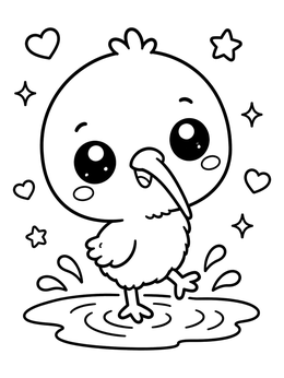 Free printable Cute Kiwi Chick Splashing In Puddle coloring page