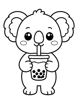 Free printable Cute Koala Drinking Boba Tea coloring page