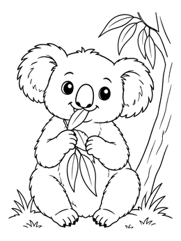 Free printable Cute Koala Eating Eucalyptus Leaves coloring page