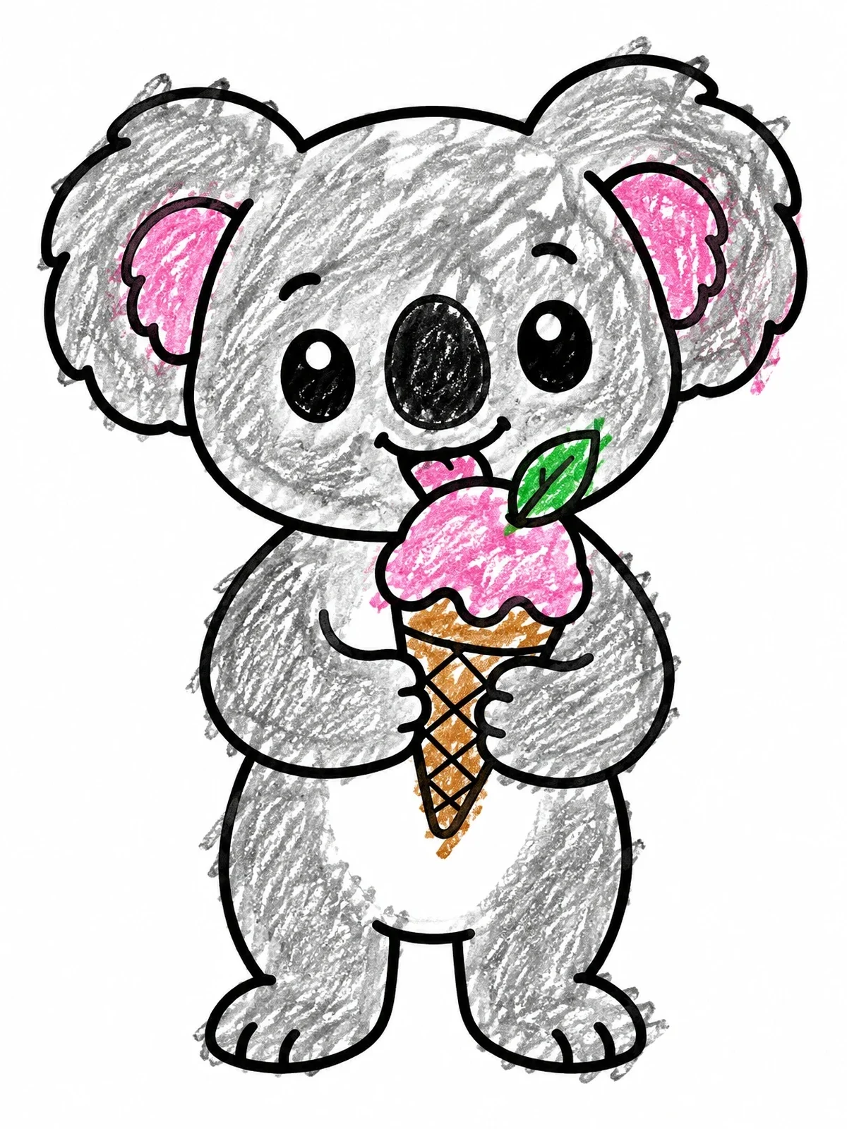 Colored example of the Cute Koala Eating Ice Cream coloring page