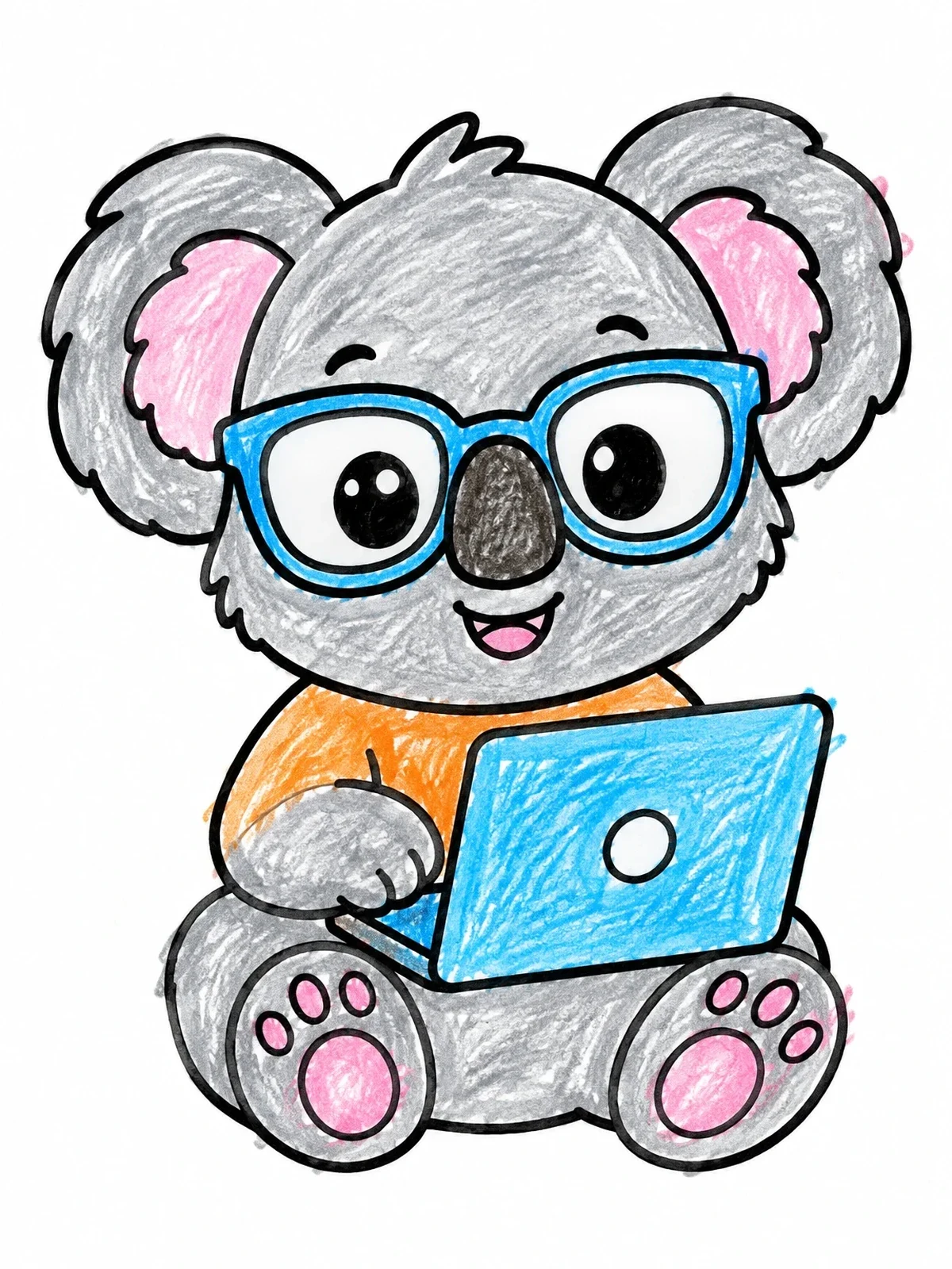 Colored example of the Cute Koala With Glasses And Laptop coloring page
