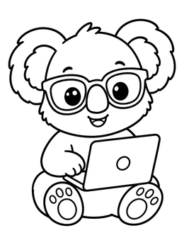 Free printable Cute Koala With Glasses And Laptop coloring page