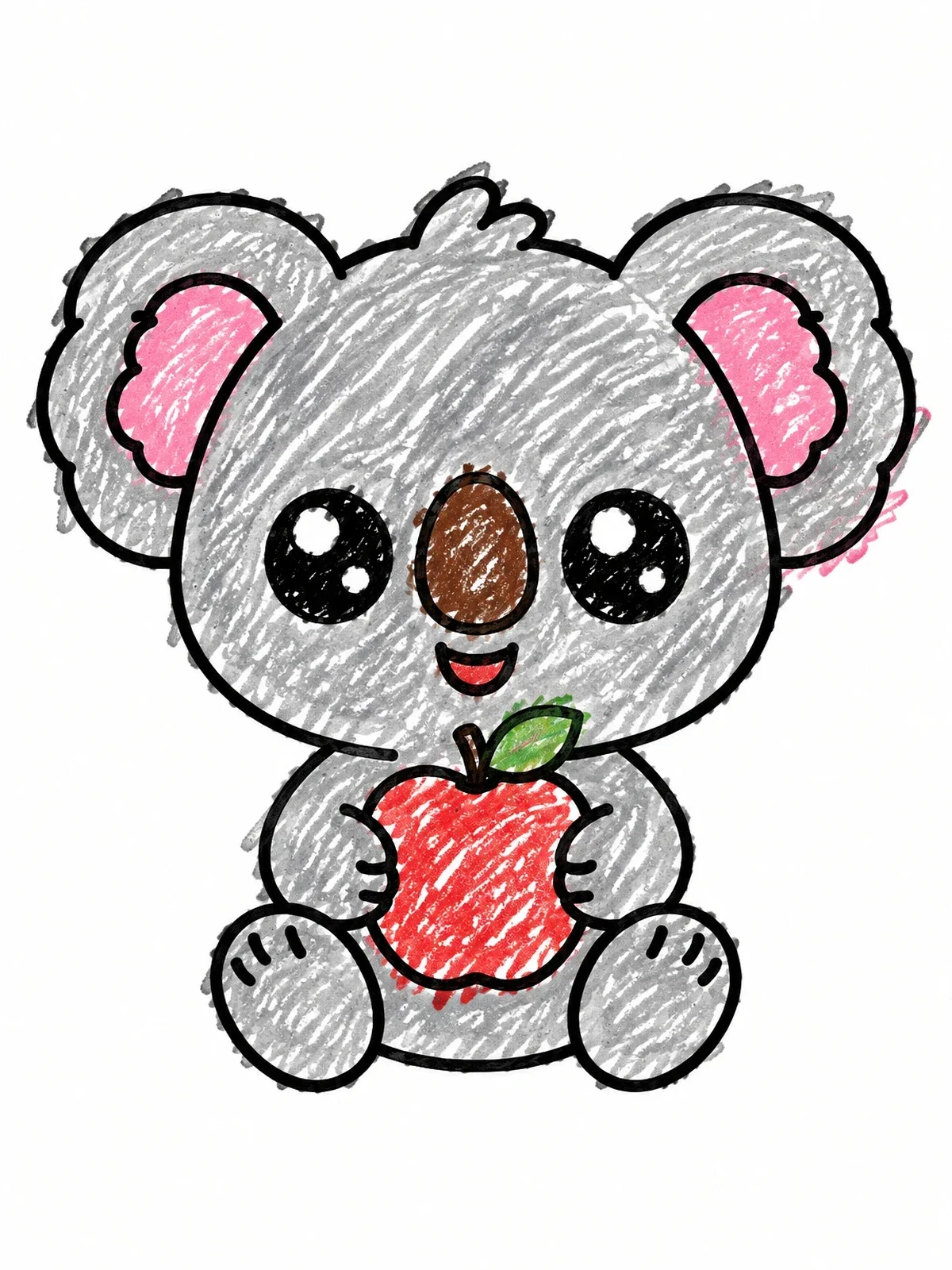Colored example of the Cute Koala Holding An Apple coloring page