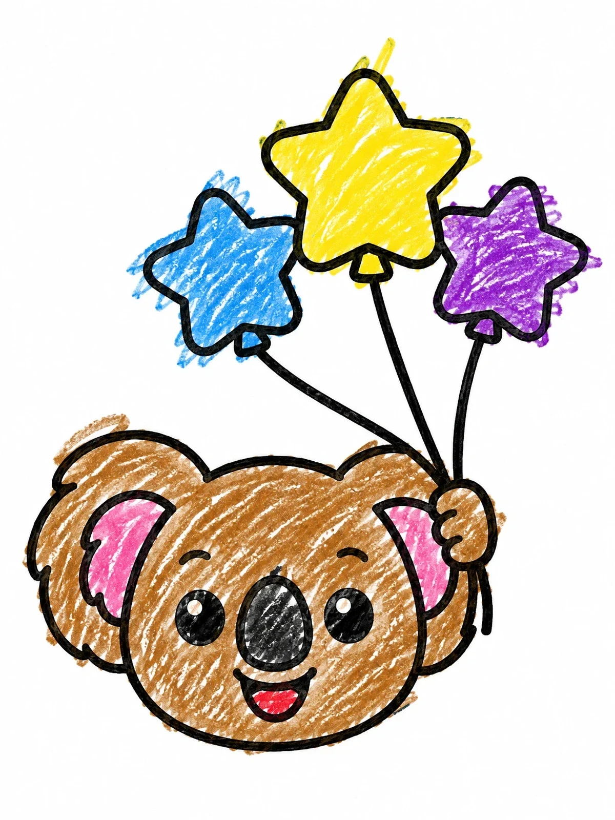 Colored example of the Cute Koala With Star Balloons coloring page