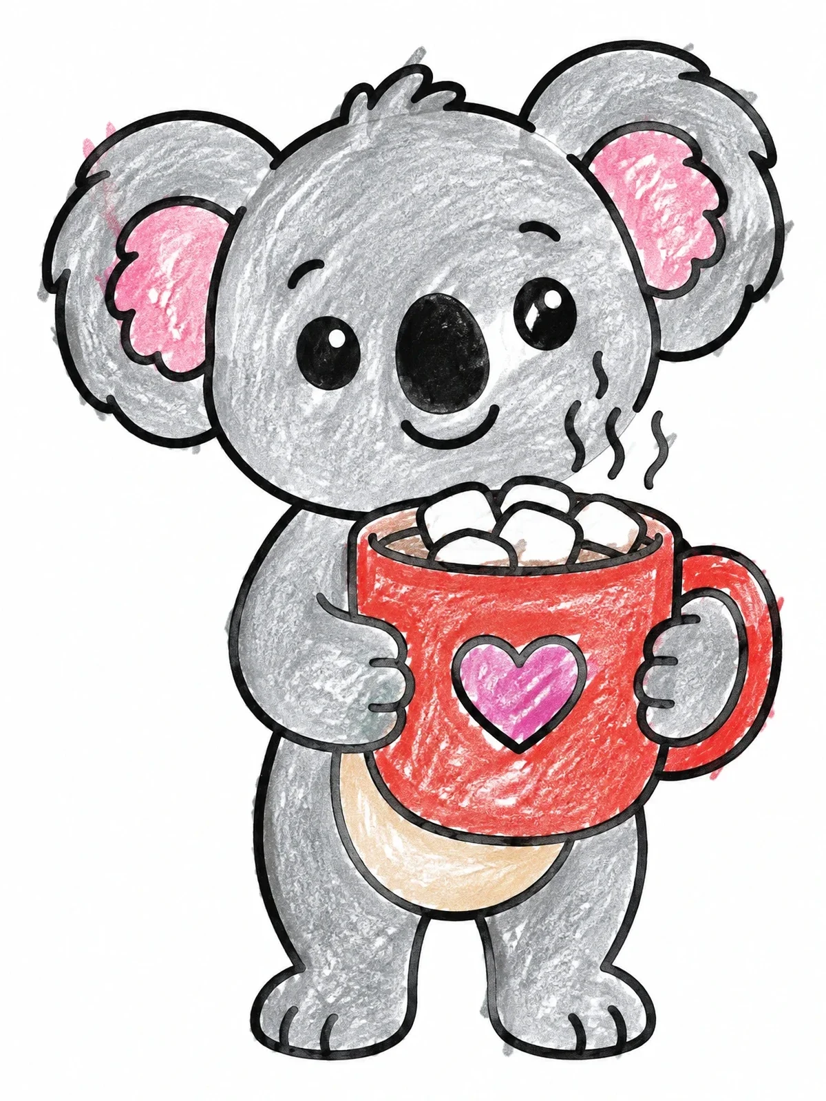 Colored example of the Cute Koala With Hot Cocoa Mug coloring page