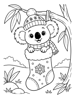 Free printable Cute Koala In Christmas Stocking coloring page