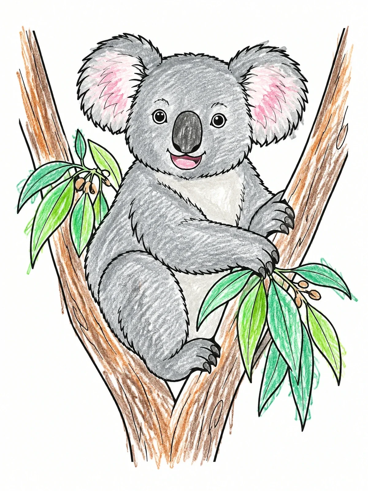 Colored example of the Cute Koala In A Eucalyptus Tree coloring page