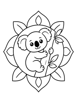 Free printable Cute Koala In Floral Frame coloring page