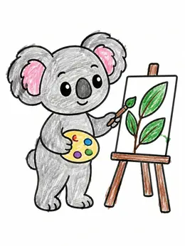 Easel Example Cute Koala Painting On Easel Coloring Page