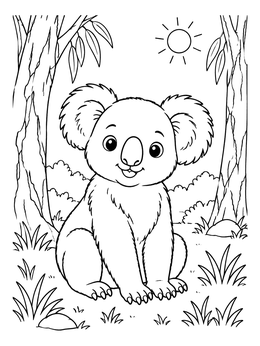 Free printable Cute Koala In Sunny Forest coloring page