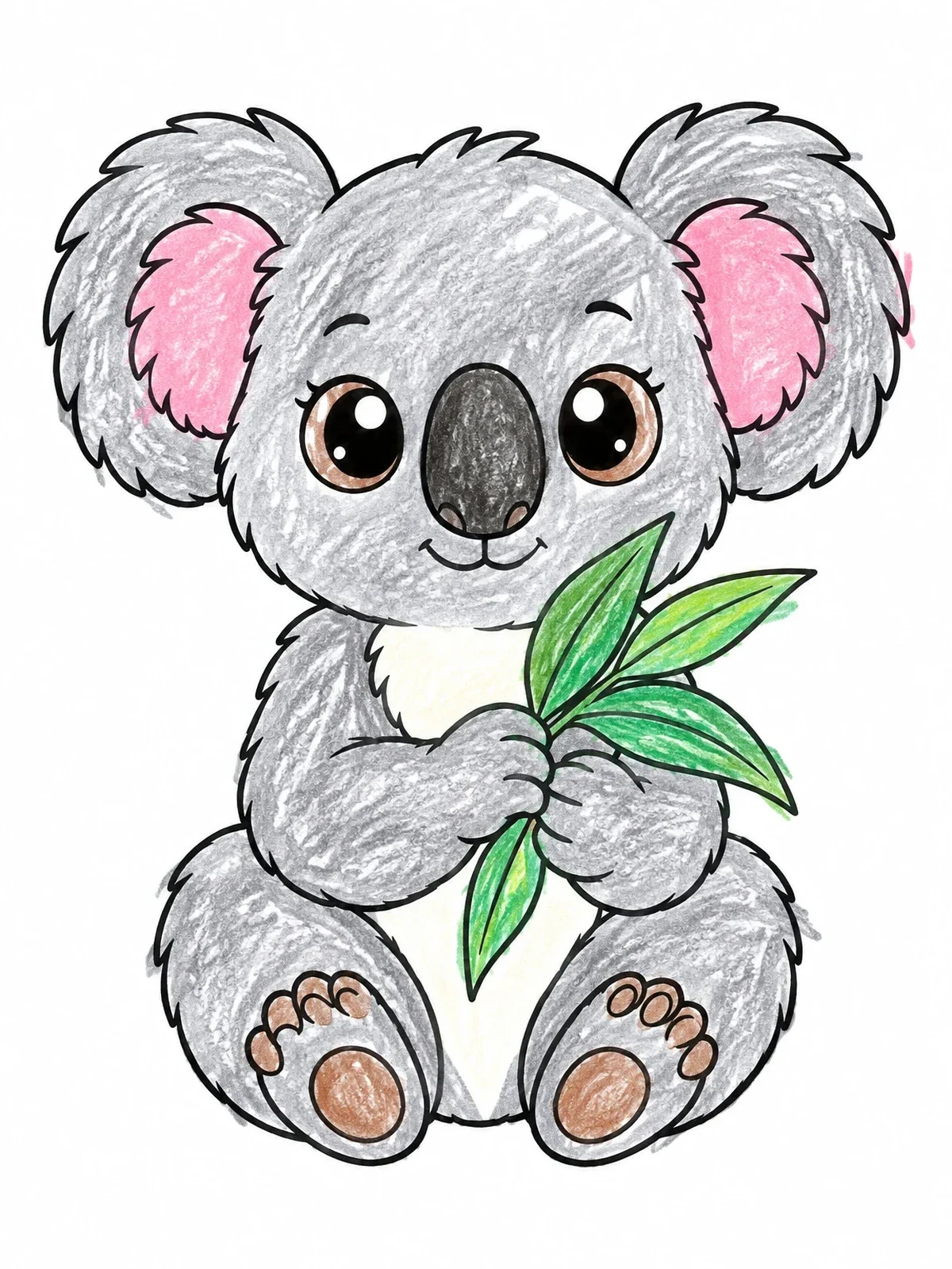 Colored example of the Cute Koala With Eucalyptus Leaves coloring page