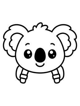 A cute koala coloring page showing a friendly koala face with backpack straps.