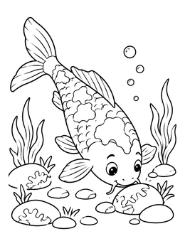 Free printable Cute Koi Exploring The Pond Bottom coloring page
