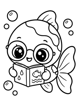 Free printable Cute Fish Reading A Book coloring page