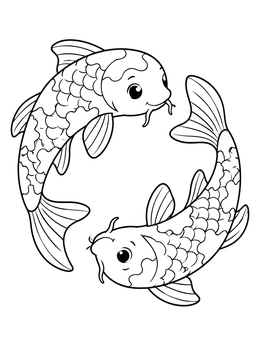 Free printable Pair Of Cute Koi Fish Swimming In Circle coloring page