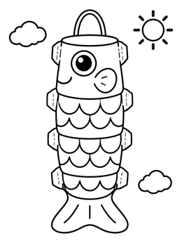 Free printable Cute Koinobori Carp Lantern Template coloring page
