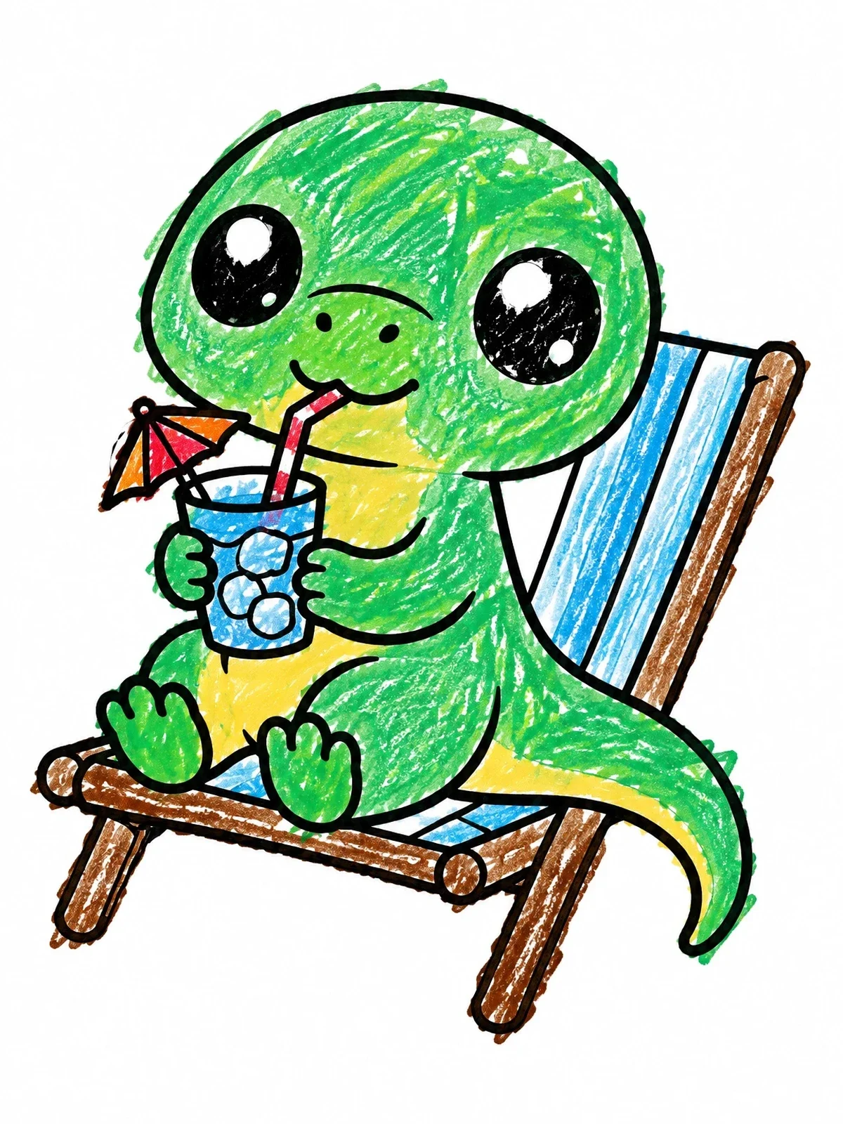 Colored example of the Cute Komodo Dragon On Beach Chair coloring page