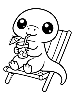 Free printable Cute Komodo Dragon On Beach Chair coloring page