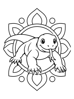 Free printable Cute Komodo Dragon In Floral Frame coloring page