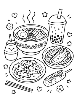Free printable Cute Korean Street Food Treats coloring page