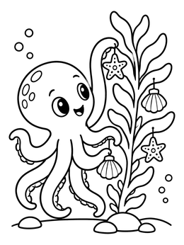 Free printable Kraken Decorating A Kelp Tree coloring page