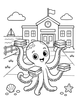 Free printable Cute Kraken Going To School coloring page