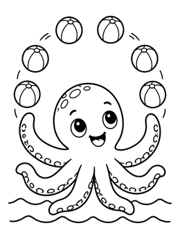 Free printable Cute Kraken Juggling Beach Balls coloring page