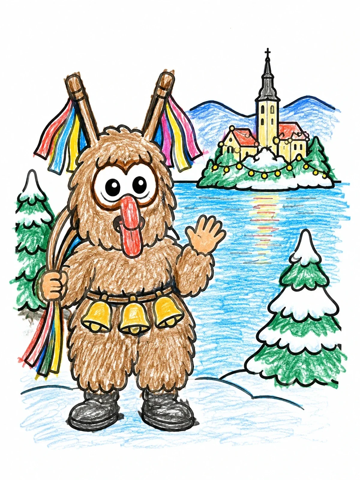 Colored example of the Cute Kurent By Lake Bled coloring page