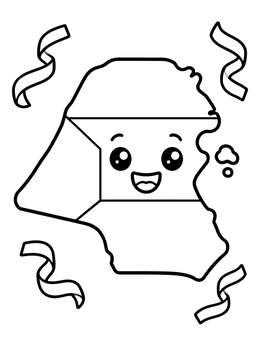 Free printable Cute Kuwait Map With Confetti Ribbons coloring page