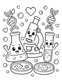 Free printable Cute Lab Equipment Friends coloring page