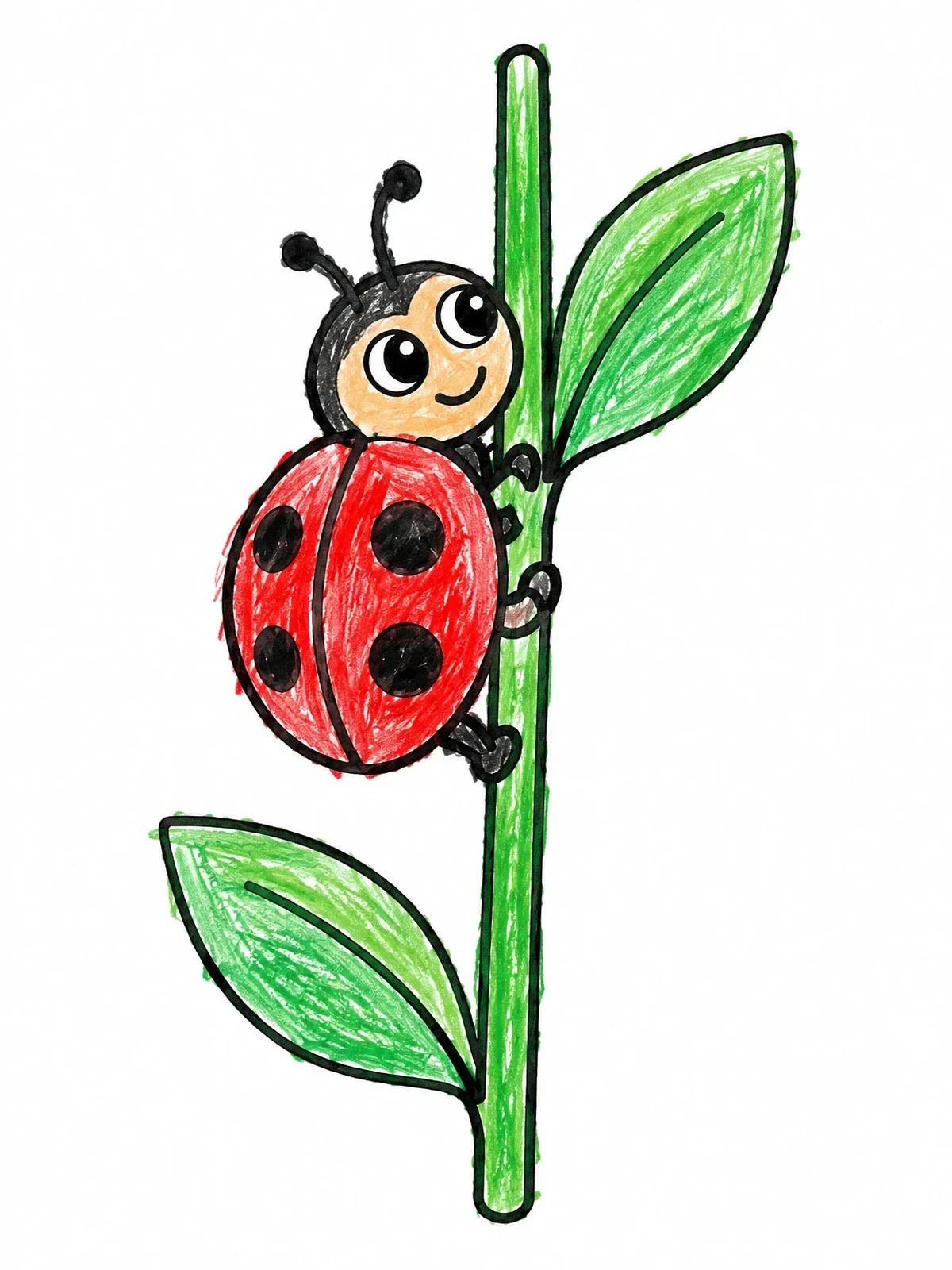 Colored example of the Cute Ladybug Climbing A Stem coloring page
