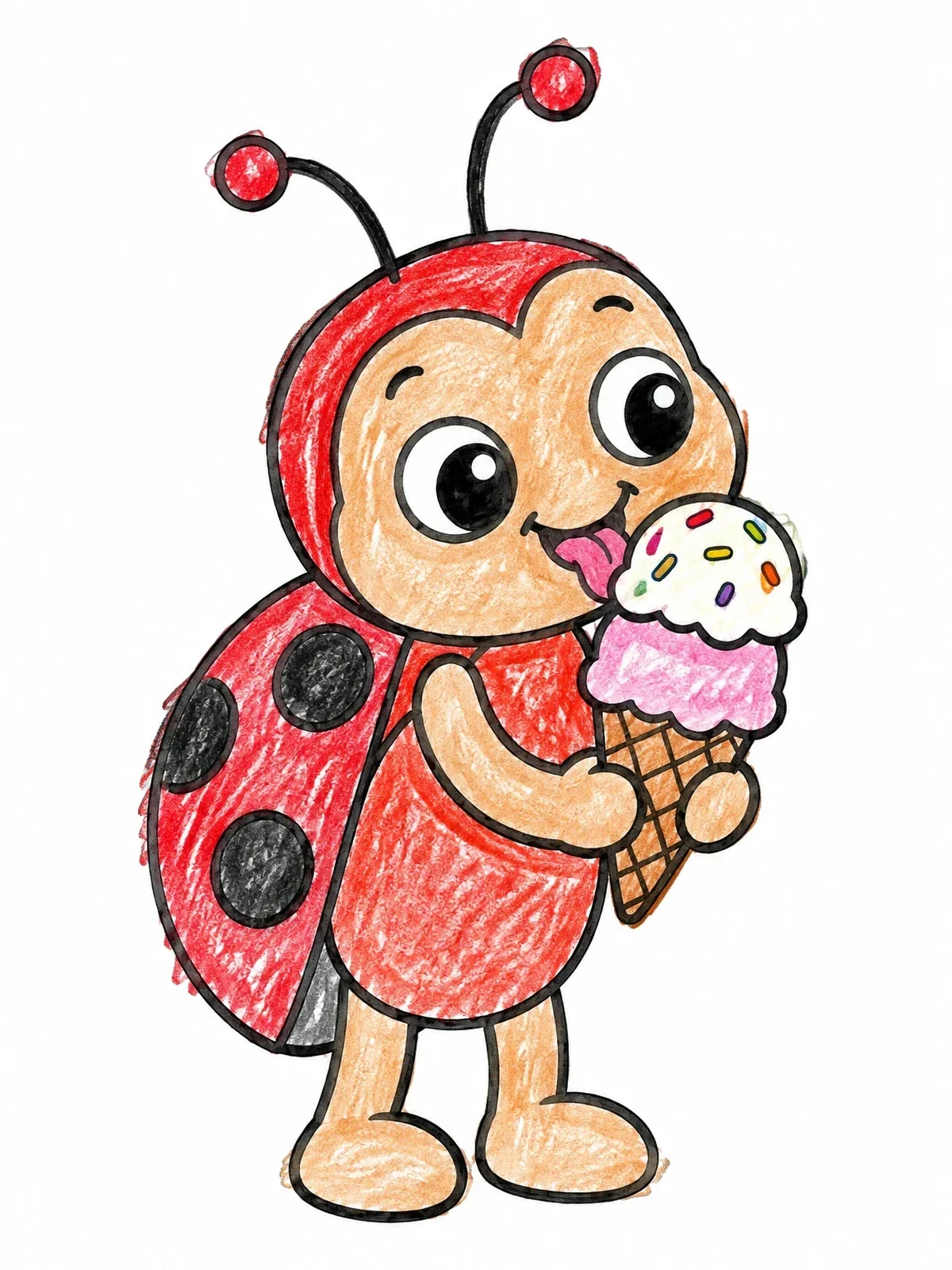 Colored example of the Cute Ladybug Eating Ice Cream coloring page