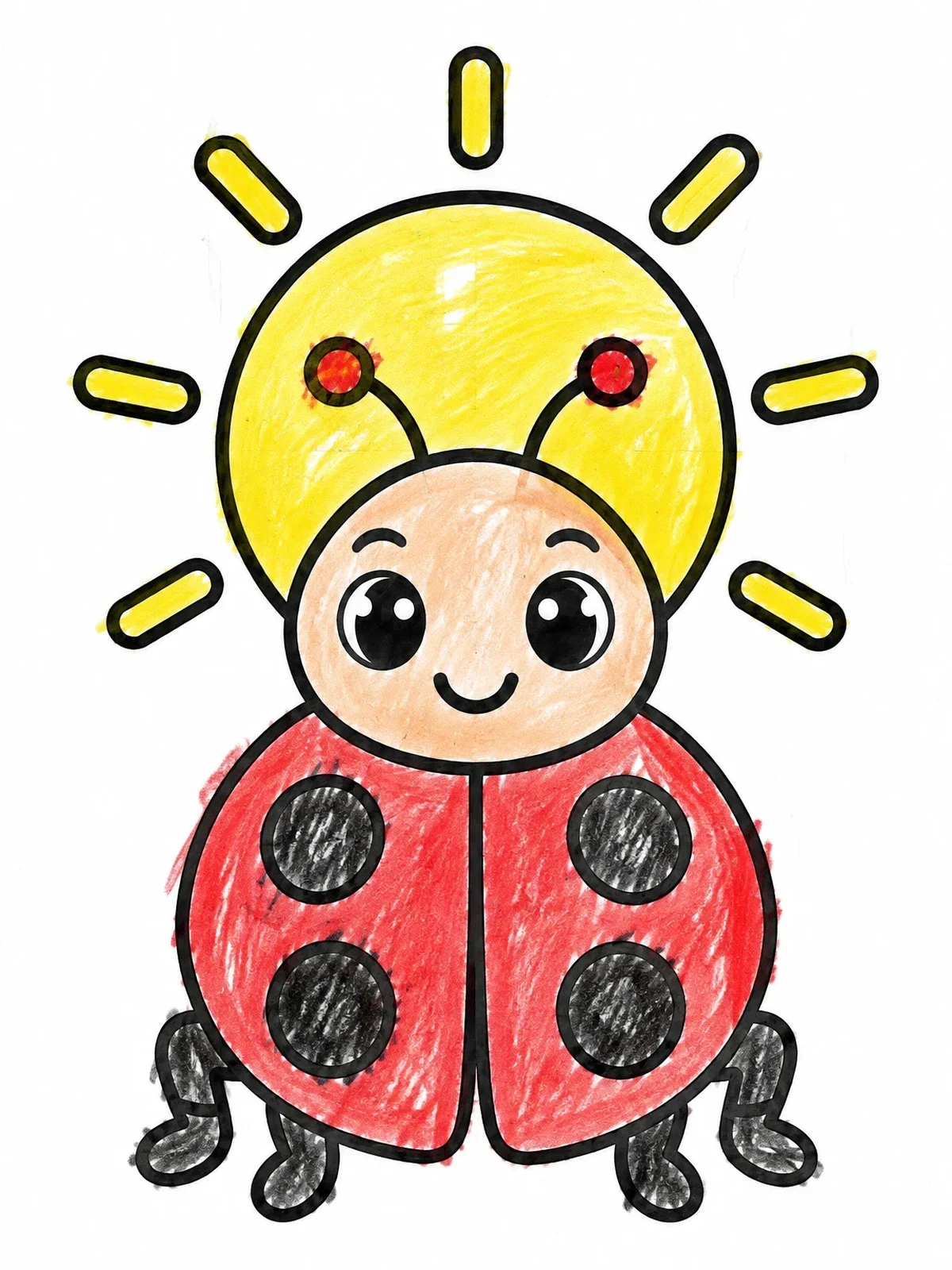 Colored example of the Cute Ladybug In Front Of The Sun coloring page